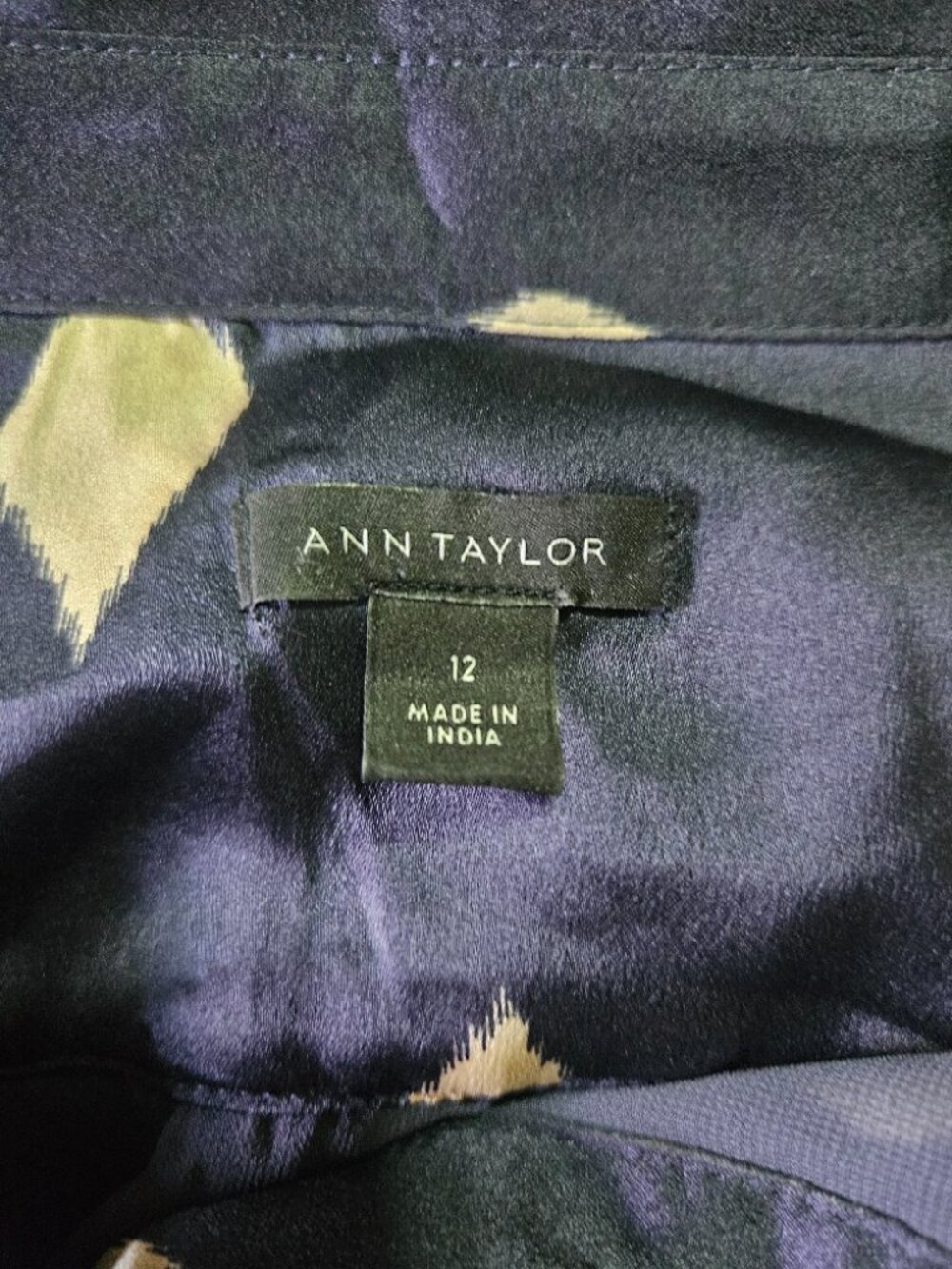 Ann Taylor Blue long sleeve Dress with Gold Diamond Pattern - Picture 3 of 4